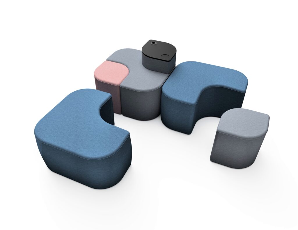 Amps poufs combinatie van modulaire poufs voor op kantoor in blauwtinten